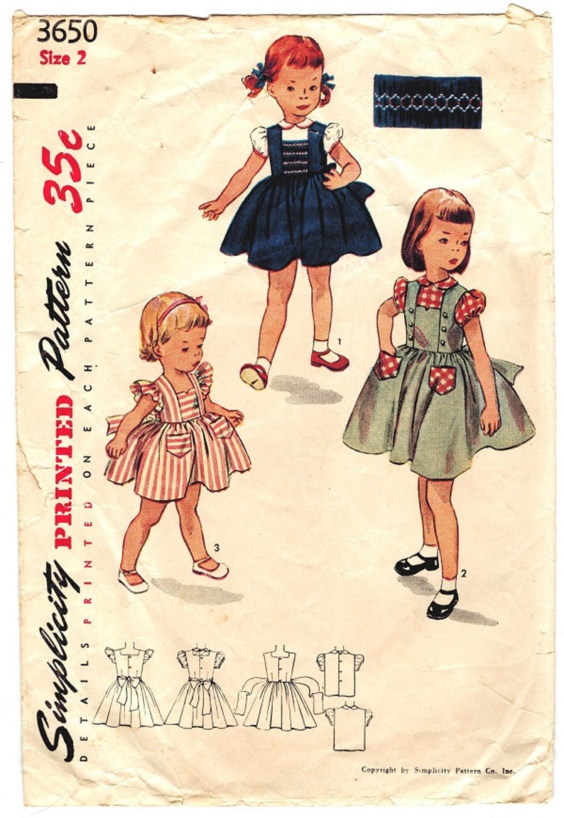 Simplicity 3650 Photocopy of Vintage 50s Toddler Girls - Etsy