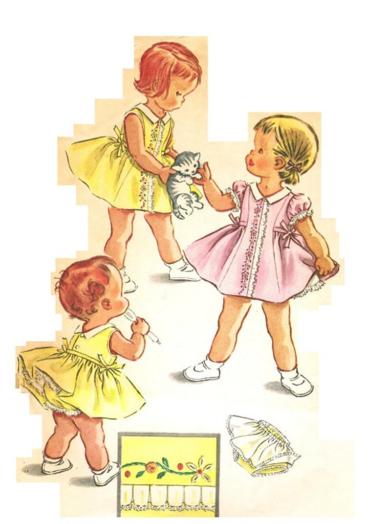 McCall's 2205 Photocopy of Vintage 50s Adorable Toddler Girl's Dress and Petti Panties Sewing Pattern Size 1 