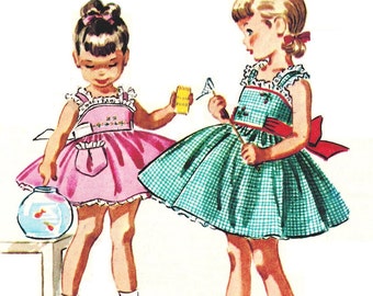 McCall's 2122 Photocopy of Vintage 50s Super Adorable Toddler Girls Pinafore Dress with Snap On Petticoat Sewing Pattern Size 2