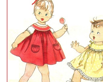 Simplicity 1368 Photocopy of Vintage 50s Toddler Girl's Adorable Dress and Jumper - Sundress, Yoke, Puff Pockets - Sewing Pattern Size 1