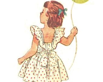 Simplicity 2913 Photocopy of Super Cute Vintage 40s Toddler Girls Pinafore Sundress & Panties, Ruffled Shoulders Sewing Pattern Size 1 or 3