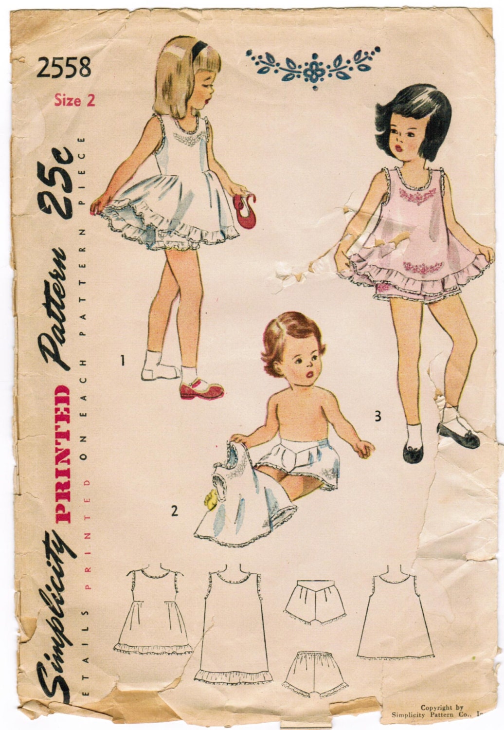 Vintage 40s Toddler Slip and Panties Sewing Pattern, Embroidery