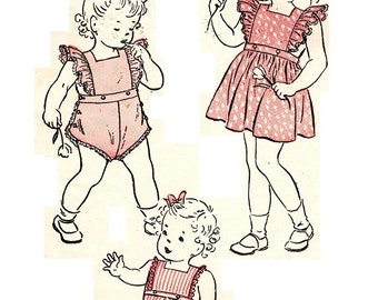 Butterick 3373 PHOTOCOPY Of Vintage 40s Adorable Toddler Infant Sun Suit and Pinafore Dirndl Skirt Sewing Pattern Size 6 m