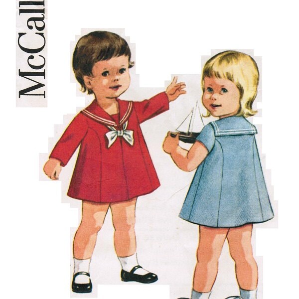 McCall's 7492 Photocopy of Vintage 60s Toddler Girls Dress & Bloomer Panties - Sailor Collar  Panel Seams Braid Trim Sewing Pattern Size 1