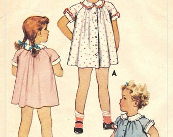 McCall 5556 Photocopy of Vintage 40s Super Cute Toddler Babies Dress,Turned-back Cuffs Button Front  w Panties Sewing Pattern Size 6 Months