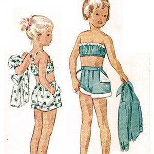 Simplicity 3274 Photocopy of Vintage 50s Little Girl&#39;s Playsuit with Bra Top and Shorts & Jacket Sewing Pattern Size 3