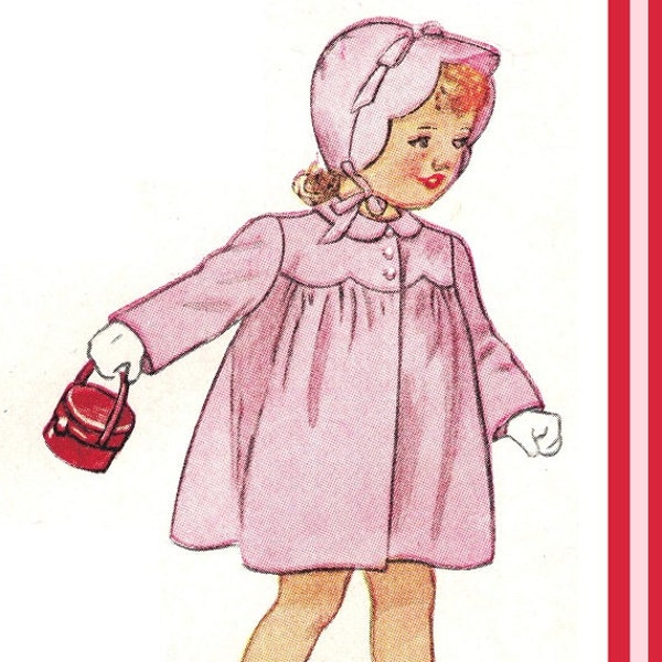 Simplicity 2336 Photocopy of Vintage 40s Adorable Toddler Girl's Coat, Dress and Bonnet Hat with Scallop Detailing - Sewing Pattern Size 2