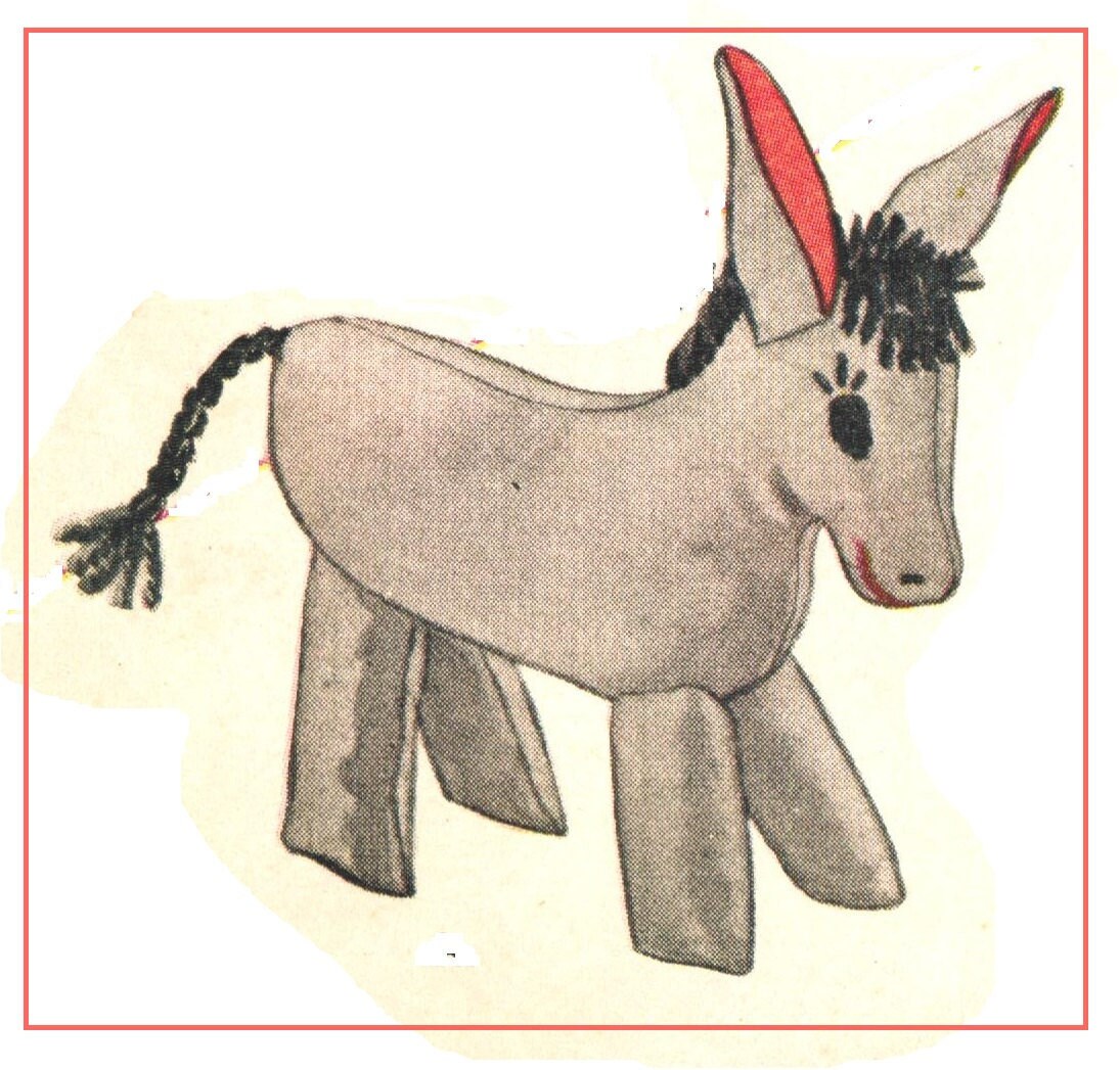 McCall 1007 Photocopy of Vintage 40s Super Cute Stuffed Clown Dolls and Donkey Sewing Pattern with Transfers One Size