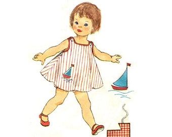 Simplicity 3497 Photocopy of Vintage 60s Toddler Boy Girl Sunsuit, Dress, Panties, Romper- Train Sailboat Applique Size 1/2, 1 or 3