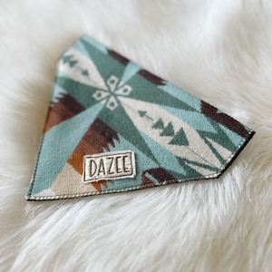 Custom Pendleton Wool Dog Bandana: Over Collar, Embroidered Name, Pacific Northwest Handmade (Sage & Stone)