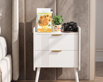 Modern Nightstand with 2 Drawers, Wooden Bedside Table, Small Side Table for Bedroom, Living Room, Apartment Decor, Black Storage Stand