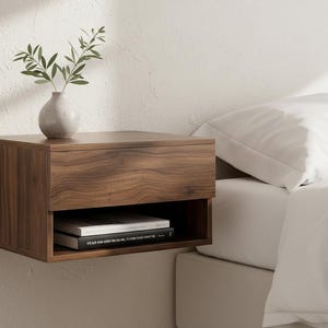 Modern Floating Nightstand with Drawer, Wall Mounted Bedside Table, Small Shelf