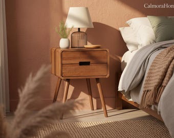 Wooden Nightstand Side Table, Bedside Table with Drawer, Mid Century Side Table, Living Room Side Table, Bedroom Decor, Modern Furniture