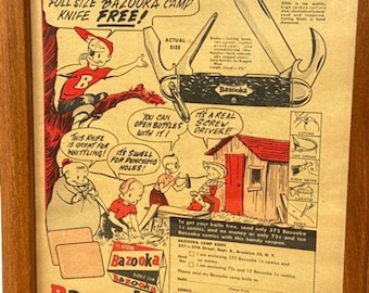 1954年 バズーカ・ジョー マガジン広告 ガラス額装アート作品 10x13 レトロなキャンディー広告