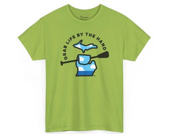 Michigan Kayak/SUP- Grab Life by the Hand™ Unisex Heavy Cotton T-Shirt - 4 Colors
