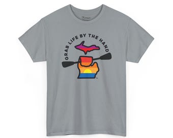 Michigan Kayak/SUP Sunset - Grab Life by the Hand™ Heavy Cotton T-Shirt - 4 Colors