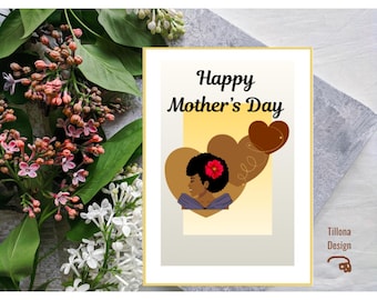 Tarjeta del Día de la Madre Afroamericana, Cumpleaños Afroamericano, Tarjeta de felicitación para mamá, Mujer Negra, Celebra a las Mujeres, Descarga digital instantánea imprimible