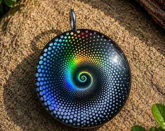 Cosmic Spiral - Holographic Orgonite Pendant • 22 Crystal Matrix • EMF Protection • Hand Made • Free Cotton Necklace