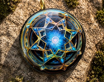 Stargate - Holographic Orgonite Pendant • 22 Crystal Matrix • EMF Protection • Hand Made • Free Cotton Necklace