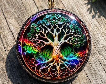 Tree of Life Holographic Orgonite Pendant • 22 Crystal Matrix • EMF Protection • Hand Made • Free Cotton Necklace