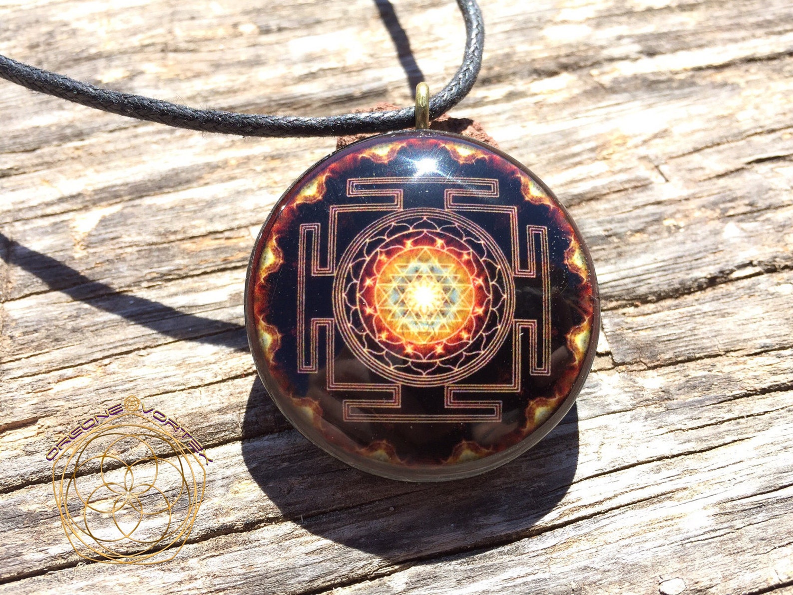 Golden Fire Sri Yantra Mandala Orgone Vortex Tesla Orgonite Pendant ...