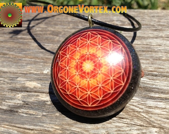 Orange Flower of Life Orgone Vortex Tesla Orgonite Pendant- EMF Blocker - Chakra Balancing - FREE Necklace - Hand Made