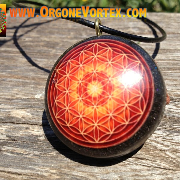 Colgante de orgonita Tesla con vórtice orgónico, flor de la vida naranja, bloqueador EMF, equilibrio de chakras, collar GRATIS, hecho a mano.