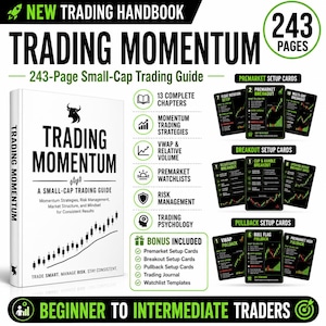 Pode incluir: Um manual de trading de 243 páginas intitulado Trading Momentum, um guia de trading para pequenas capitalizações. O conjunto inclui um livro branco com texto preto e um ícone de touro, além de nove cartões de configuração pretos.