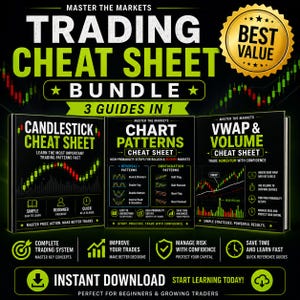 Trading Cheat Sheet Bundle PDF | Candlestick + Chart Patterns + VWAP Strategy | Beginner Day Trading Guide | Stock Market Toolkit