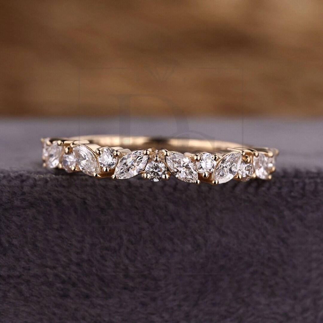 Lab Grown Diamond Half Eternity Band Marquise and Round Cut Diamond ...