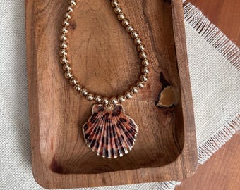 Gold Ball Jaguar Print Shell Statement Necklace, Handmade Game Day Jewelry