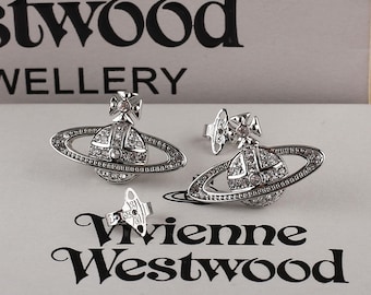 Orecchini Vivienne in scatola, a lobo Saturno in argento con zirconi cubici, regalo per lei