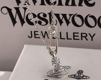 In Box Vivienne Necklace,Silver Pin CZ Saturn Pendant,Gift for Her