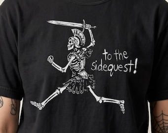 Camiseta "To The Sidequest Skeleton Warrior", camiseta para gamers, camiseta de juegos de rol, camiseta de Dungeons and Dragons, regalo divertido para gamers, camiseta vintage.