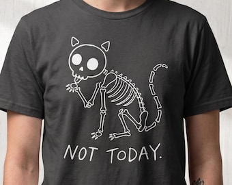 Camiseta de gato esqueleto "Not Today", camiseta de gato espeluznante, camiseta de gato gótico, regalo de Halloween para amantes de los gatos, camiseta espeluznante y linda, camiseta de gatito gótico pastel