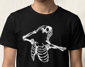 Screaming Skeleton T-Shirt, Horror Punk Graphic Tee, Goth Skull Shirt, Dark Aesthetic Streetwear, Unisex Emo Alt Grunge Halloween Top