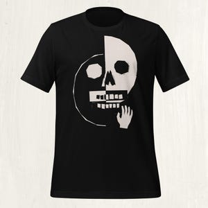 Folk Art Duality Skull T-Shirt, Block Print Graphic Tee, Dark Academia Unisex Shirt Black