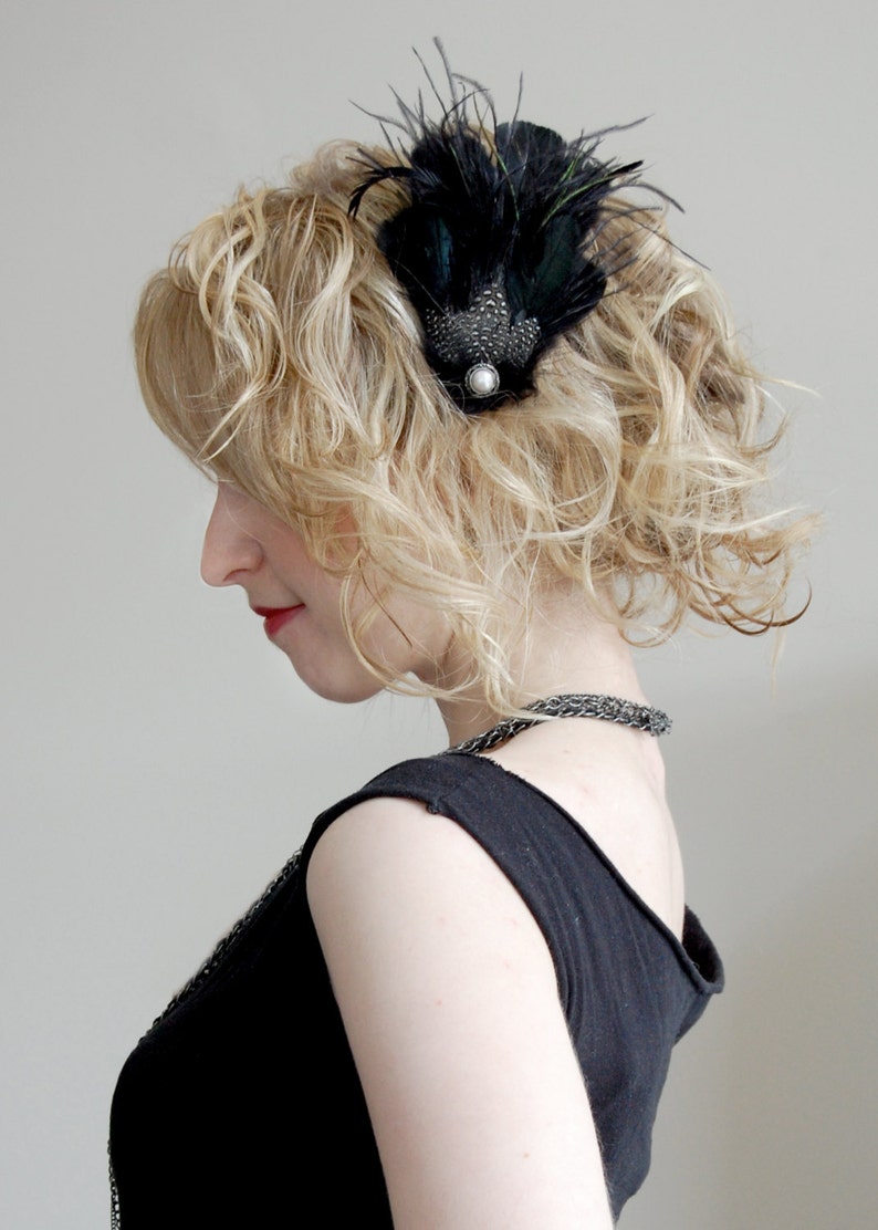 1920s Black Pearl Hair Clip Flapper Great Gatsby feather Etsy