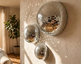 Disco Ball Wall Decor, Mirror Wall Art, Set of 3 Mirror Half Spheres, Modern Home Decor, Reflective Wall Sculpture, Unique Gift