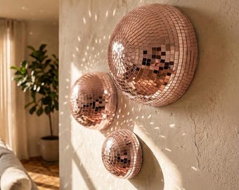 Pink Disco Mirror Wall Art Set of 3, Pink Mirror Wall Decor, Aesthetic Room Decor, Modern Home Decor, Unique Wall Hanging