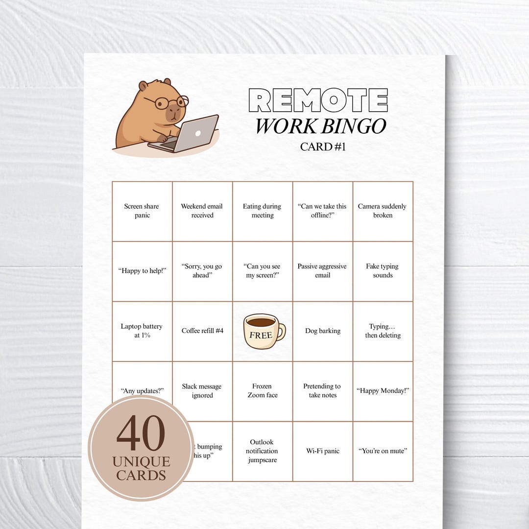 Funny Remote Work Bingo Printable, Zoom Meeting Bingo Game, Office ...