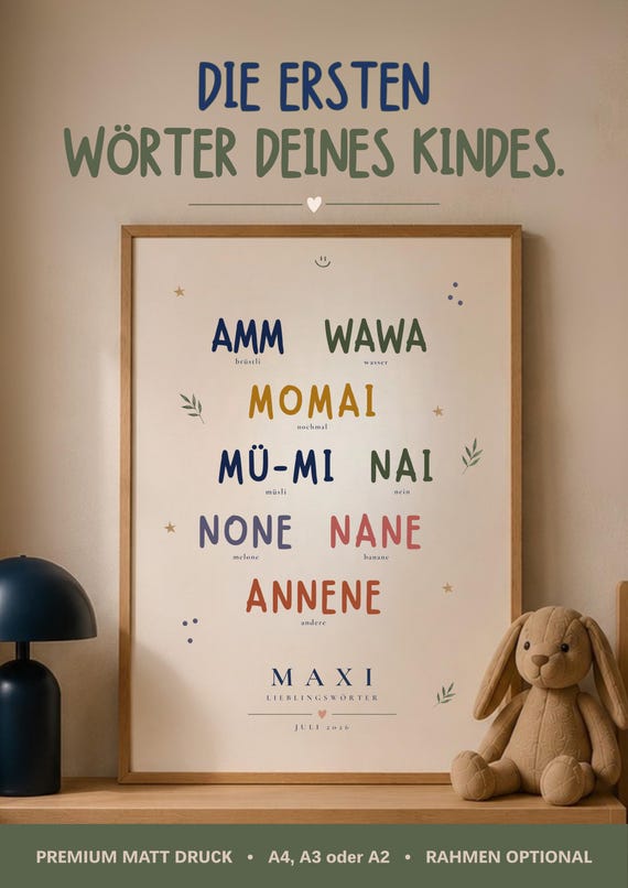 Personalisiertes Erste Wörter Poster | Wörterposter Kind | Geschenk Kleinkind | Erinnerung 2. Geburtstag | Kinderzimmer Poster mit Namen
