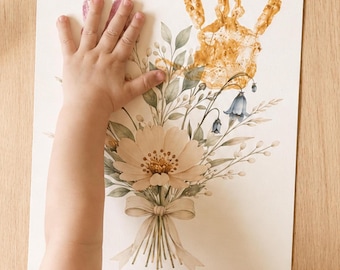 Handprint Poster Set for Mom, Dad, Grandma & Grandpa | Botanical Family Poster | 4 Printables | Digital Download