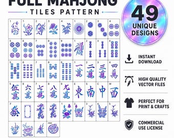 Mahjong SVG Bundle, American Chinese Tile Art Clipart (Instant Download)