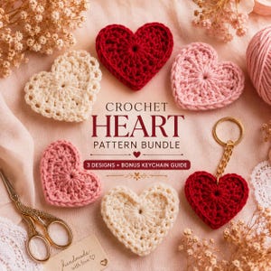 Crochet Heart Pattern Bundle PDF, Easy Amigurumi Keychain Beginner Friendly, Valentine Gift DIY Digital Download, Bag Charm Pattern,3 Sizes