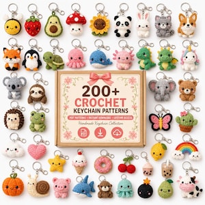 200+ Crochet Keychain Patterns Bundle, Amigurumi PDF, Animals Fruit Food, Digital Download
