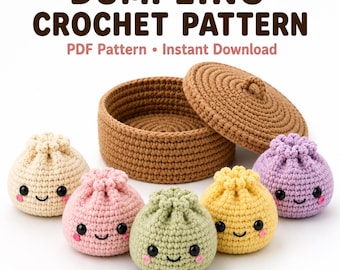 Dumpling Squishy Crochet Pattern Bundle, 12 in 1 Kawaii Animal Dumpling Amigurumi PDF, No Sew Crochet Food Pattern for Beginners