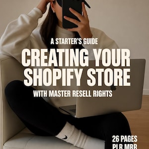 May include: Image featuring text: "CREATING YOUR SHOPIFY STORE" and "WITH MASTER RESELL RIGHTS." The image also includes the words "PASSIVE INCOME," "SHOPIFY," and "BONUS: CANVA BASIC MINI COURSE." A person is wearing a black cap and holding a phone.
