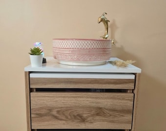 Handmade ceramic sink, hand-painted pink vessel sink, bathroom washbasin