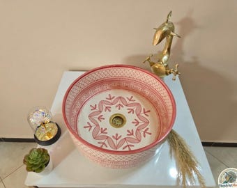 Handmade ceramic sink, hand-painted pink vessel sink, bathroom washbasin
